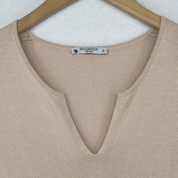 MM. LAFLEUR Sweater M Cotton Viscose Tunic Split Neck 3/4 Sleeve Pullover Beige - Picture 4 of 15